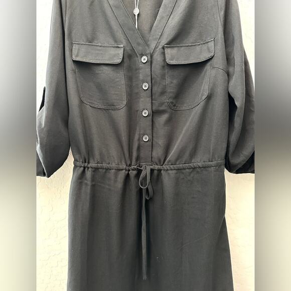 MAX STUDIO | Black Button Front Shirt Dress Minimalist NWT | Small - Picture 4 of 9